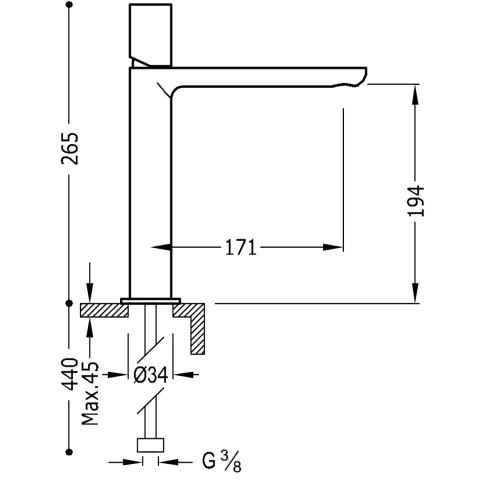Tres Max-Tres Jednouchwytowa bateria umywalkowa z wydłużoną wylewką i pokrętłem chrom 06120601