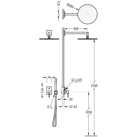 Tres Max zestaw prysznicowy podtynkowy z deszczownicą chrom 06298001