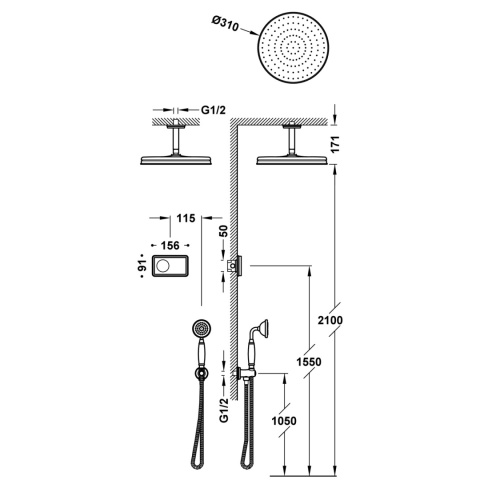 Tres Shower Technology Podtynkowy termostatyczny elektroniczny zestaw prysznicowy chrom 09226202
