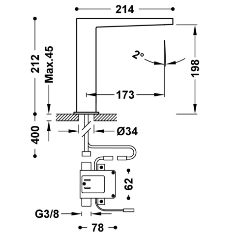 Tres Slim Exclusive bateria umywalkowa stojąca elektroniczna chrom 20261310