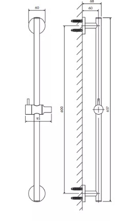 Omnires Drążek prysznicowy, 66 cm nikiel DR12NI