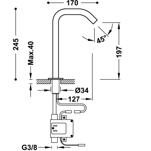 TRES ELECTRONIC ELEKTRONICZNA BATERIA 1-DROŻNA UMYWALKOWA CHROM 39210319