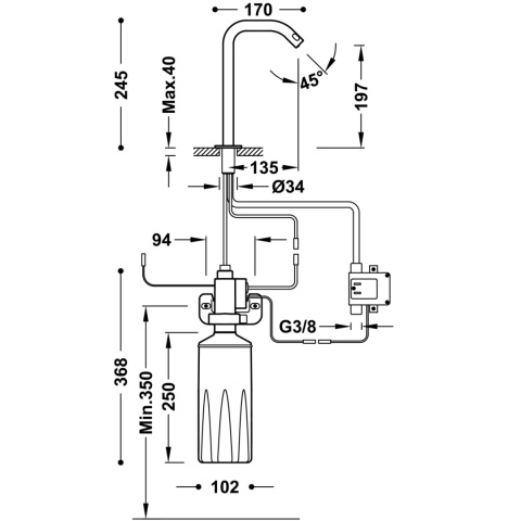TRES ELECTRONIC ELEKTRONICZNA BATERIA 1-DROŻNA UMYWALKOWA Z AUTOMATYCZNYM DOZOWNIKIEM MYDŁA CHROM 39210320