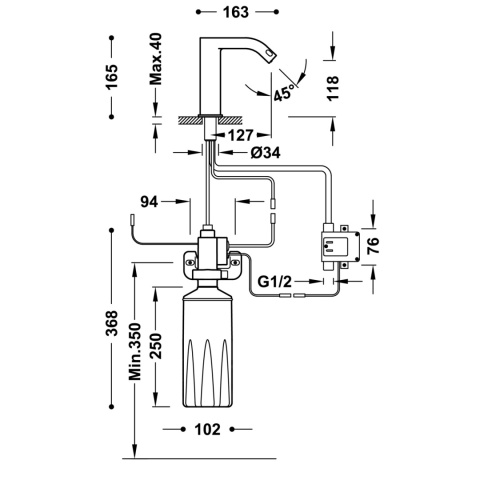 TRES ELECTRONIC ELEKTRONICZNA BATERIA 1-DROŻNA UMYWALKOWA Z AUTOMATYCZNYM DOZOWNIKIEM MYDŁA 39210306