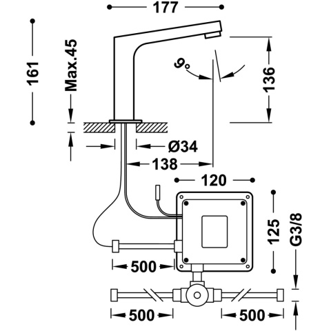 Tres Bateria elektroniczna umywalkowa z systemem mieszania wstępnego chrom 39210309