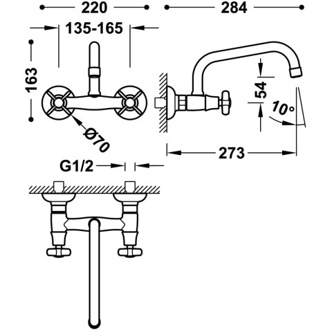 Tres Clasic Tres bateria kuchenna ścienna chrom 24221501