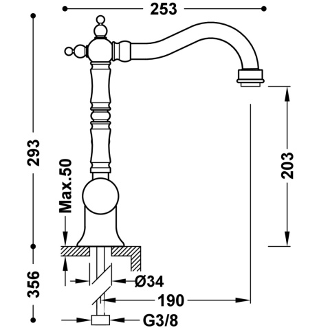 Tres Clasic-Tres bateria umywalkowa chrom 24210801