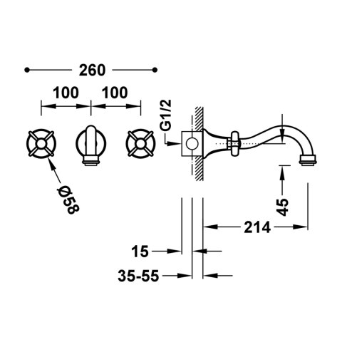 Tres Clasic bateria umywalkowa ścienna chrom 24215101