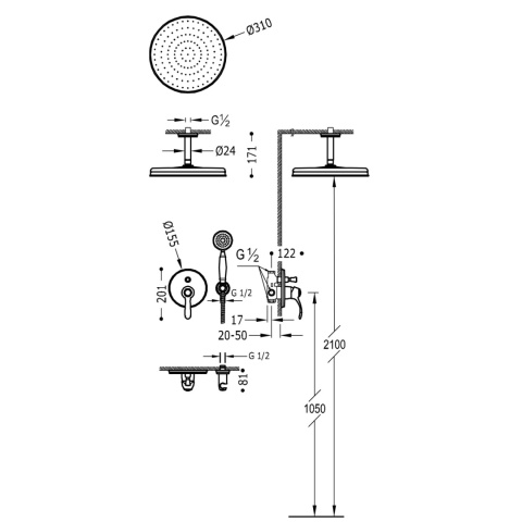 Tres Clasic zestaw natryskowy retro chrom 24218004