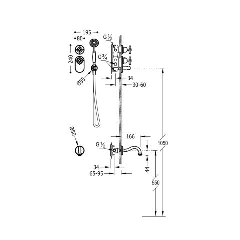 Tres Clasic zestaw wannowy termostatyczny retro chrom 24235201