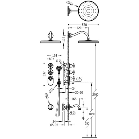 Tres Clasic zestaw wannowy termostatyczny retro chrom 24235301