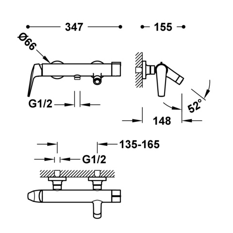 Tres Fuji bateria bateria wannowo-prysznicowa ścienna z zestawem natryskowym chrom 28117001