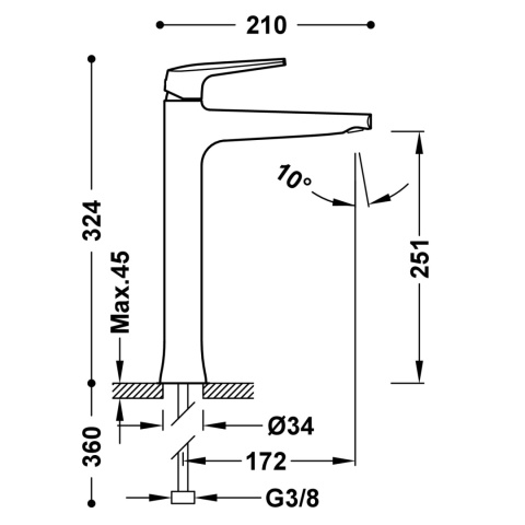 Tres Fuji bateria umywalkowa stojąca XXL chrom 28180301