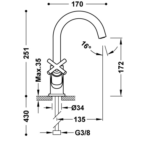 Tres Mont Blanc bateria umywalkowa stojąca chrom 28310301