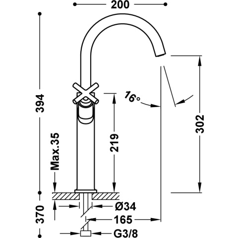 Tres Mont Blanc bateria umywalkowa stojąca chrom 28380301