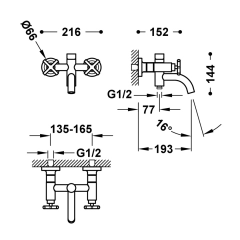 Tres Mont Blanc bateria wannowo-prysznicowa ścienna chrom 28317601