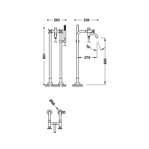 Tres Mont Blanc bateria wannowo-prysznicowa wolnostojąca chrom 28319401
