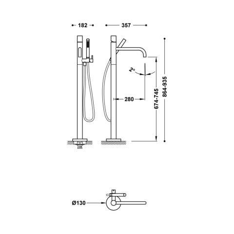 Tres Study Exclusive Bateria podłogowa wannowa Chrom 26247006