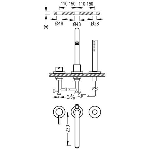 Tres Study Exclusive bateria wannowo-prysznicowa 3-otworowa chrom 26215001