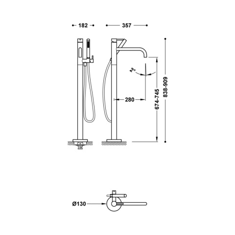Tres Study Exclusive bateria wannowo-prysznicowa wolnostojąca chrom 26247005