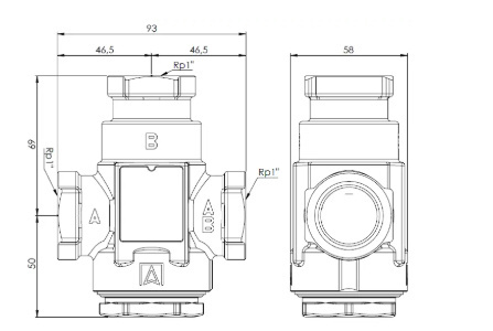 AFRISO zawór temperaturowy ATV 335, DN25, Rp1", kvs 9, 55°C 1633510