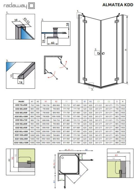 Wpisz KOD: PROMO - 10% Radaway Almatea KDD kabina prysznicowa 90x90 cm kwadratowa chrom/szkło przezroczyste 32152-01-01N