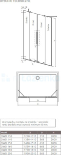 Radaway Arta DWJ II drzwi prysznicowe 110 cm ze ścianką stałą lewe chrom+/szkło przezroczyste 386441-03-01L/386013-03-01L