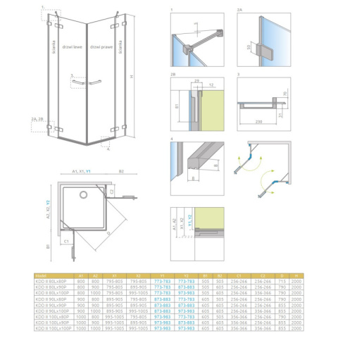 Wpisz KOD: PROMO - 10% Radaway Arta KDD II drzwi prysznicowe 80 cm lewe ze ścianką stałą do kabiny chrom+/szkło przezroczys 386420-03-01L/386170-03-01L