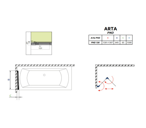 Wpisz KOD: PROMO - 10% Radaway Arta PND parawan nawannowy 130 cm lewy 210213-01L
