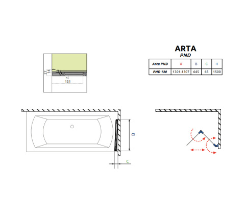 Wpisz KOD: PROMO - 10% Radaway Arta PND parawan nawannowy 130 cm prawy 210213-01R