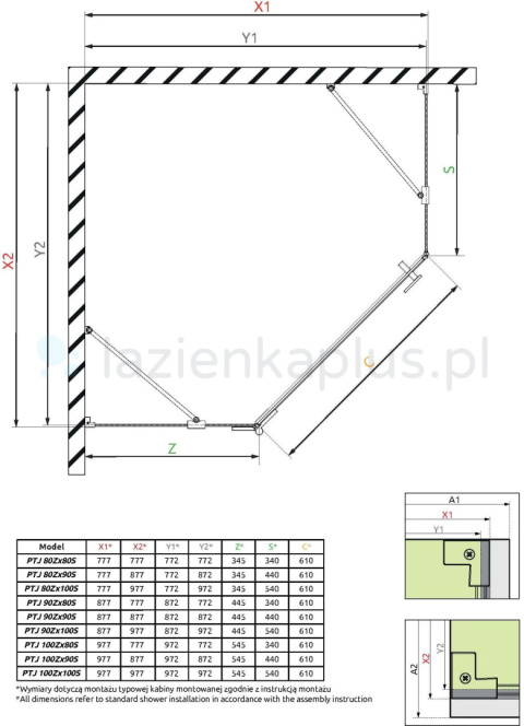 Radaway Essenza PTJ kabina prysznicowa 80x100 cm pięciokątna prawa chrom/szkło przezroczyste 1385010-01-01R/1385054-01-01