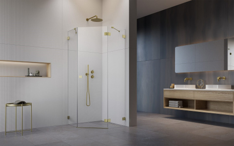 Wpisz KOD: PROMO - 10% Radaway Essenza Pro Brushed Gold PTJ kabina prysznicowa 90x90 cm prawa złoty szczot/szkło przez 10100000-99-01R/10100200-01-01