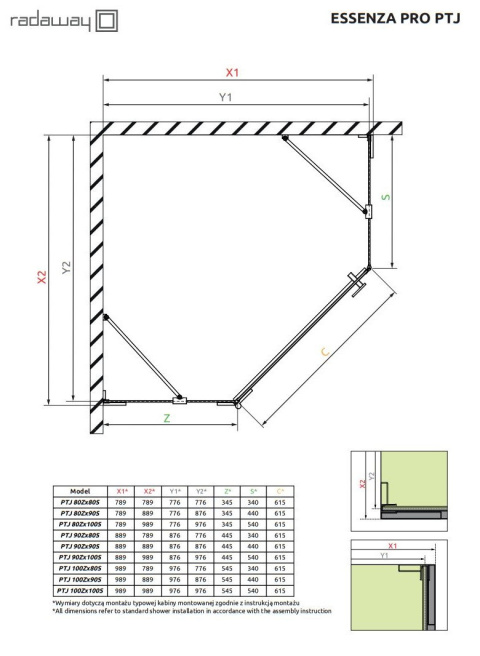 Radaway Essenza Pro Brushed Gunmetal PTJ kabina prysznicowa 80x80 cm lewa szczotk/szkło przezr 10100000-92-01L/10100100-01-01