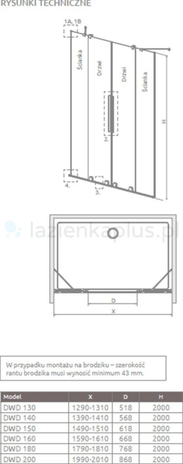 Radaway Furo Black DWD drzwi prysznicowe 140 cm czarny mat/szkło przezroczyste 10108388-54-01/10111342-01-01