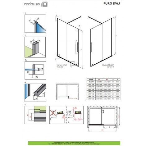 Radaway Furo Brushed Gunmetal KDJ drzwi prysznicowe 110 cm lewe Gunmetal/szkło przezroczyste 10104572-92-01L/0110530-01-01