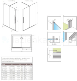 Radaway Furo Gold DWJ drzwi prysznicowe 110 cm prawe złoty połysk/szkło przezroczyste 10107572-09-01R/10110530-01-01