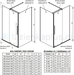 Radaway Furo Gold KDJ kabina prysznicowa 100x90 cm lewa złoty połysk/szkło przezro 101045220901L/101104800101/101130900101