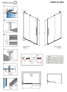 Radaway Furo SLDWJ drzwi prysznicowe 120 cm prawe gunmetal szczotkowany/szkło przezroczyste 10307622-92-01R/10110580-01-01