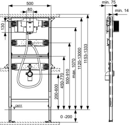 TECE Stelaż podtynkowy PROFIL do pisuaru, H=112cm 9320016