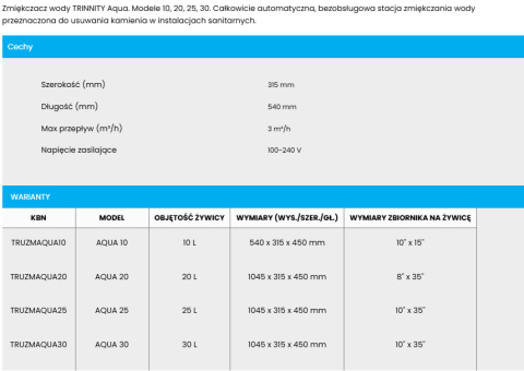 TRINNITY AQUA 20 ZMIĘKCZACZ WODY TRUZMAQUA20