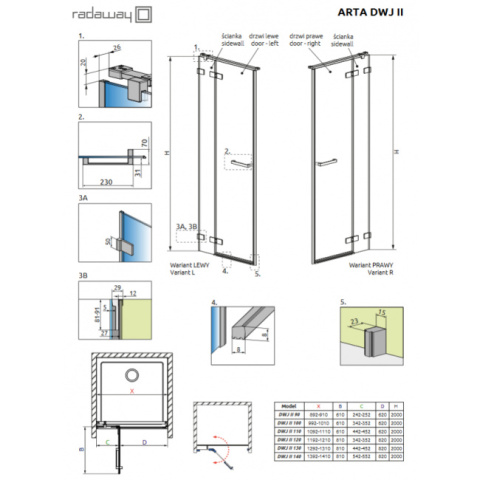 Wpisz KOD: PROMO - 10% Radaway Arta DWJ II ścianka prysznicowa 42,3 cm lewa chrom/szkło przezroczyste 386013-03-01L