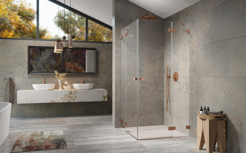 Wpisz KOD: PROMO - 10% Radaway Essenza Pro Brushed Copper KDD kabina prysznicowa część lewa 80x80 cm miedź szczotkowana/szkło przezrocz 10096080-93-01L