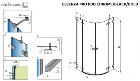 Wpisz KOD: PROMO - 10% Radaway Essenza Pro Brushed Gold PDD kabina prysznicowa część lewa 80x80 cm półokrągła 10095080-99-01L