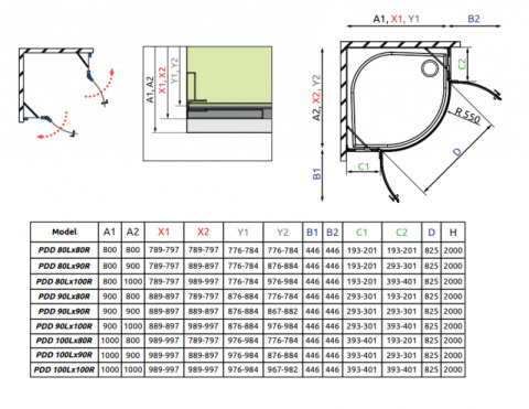 Radaway Essenza Pro Gold KDD kabina prysznicowa część lewa 80x80 cm kwadratowa 10096080-09-01L