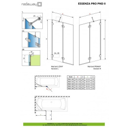 Radaway Essenza Pro Gold PND II parawan nawannowy 140 cm prawy złoty/szkło przezroczyste 10102140-09-01R
