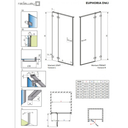 Radaway Euphoria DWJ drzwi wnękowe 80 cm lewe ze ścianką krótką chrom/szkło przezroczyste 383512-01L/383212-01L