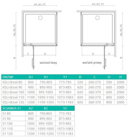 Radaway Euphoria KDJ drzwi prysznicowe ze ścianką stałą 80 cm lewe chrom/szkło przezroczyste 383512-01L/383241-01L