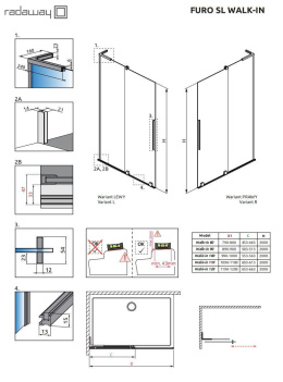 Radaway Furo SL Brushed Copper Walk-In drzwi prysznic 100 cm lewe miedź szczotkow/szkło przezroczy10306538-93-01L/10110494-01-01