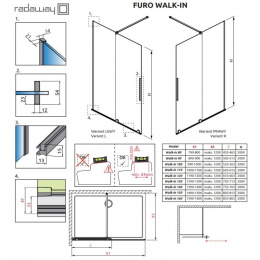 Radaway Furo Walk-In drzwi prysznicowe 130 cm lewe gunmetal szczotkowany/szkło przezroczyste 10106688-92-01L/10110644-01-01