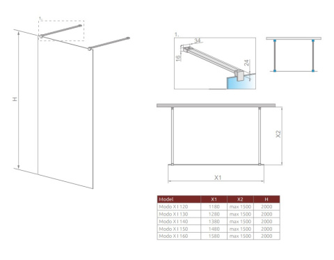 Radaway Modo X Black I Walk-In ścianka prysznicowa 140 cm czarnymat/szkło przezroczyste 388344-54-01